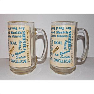 Vintage Beer Mug Lot 2 Yellow Glass 6in Cheers